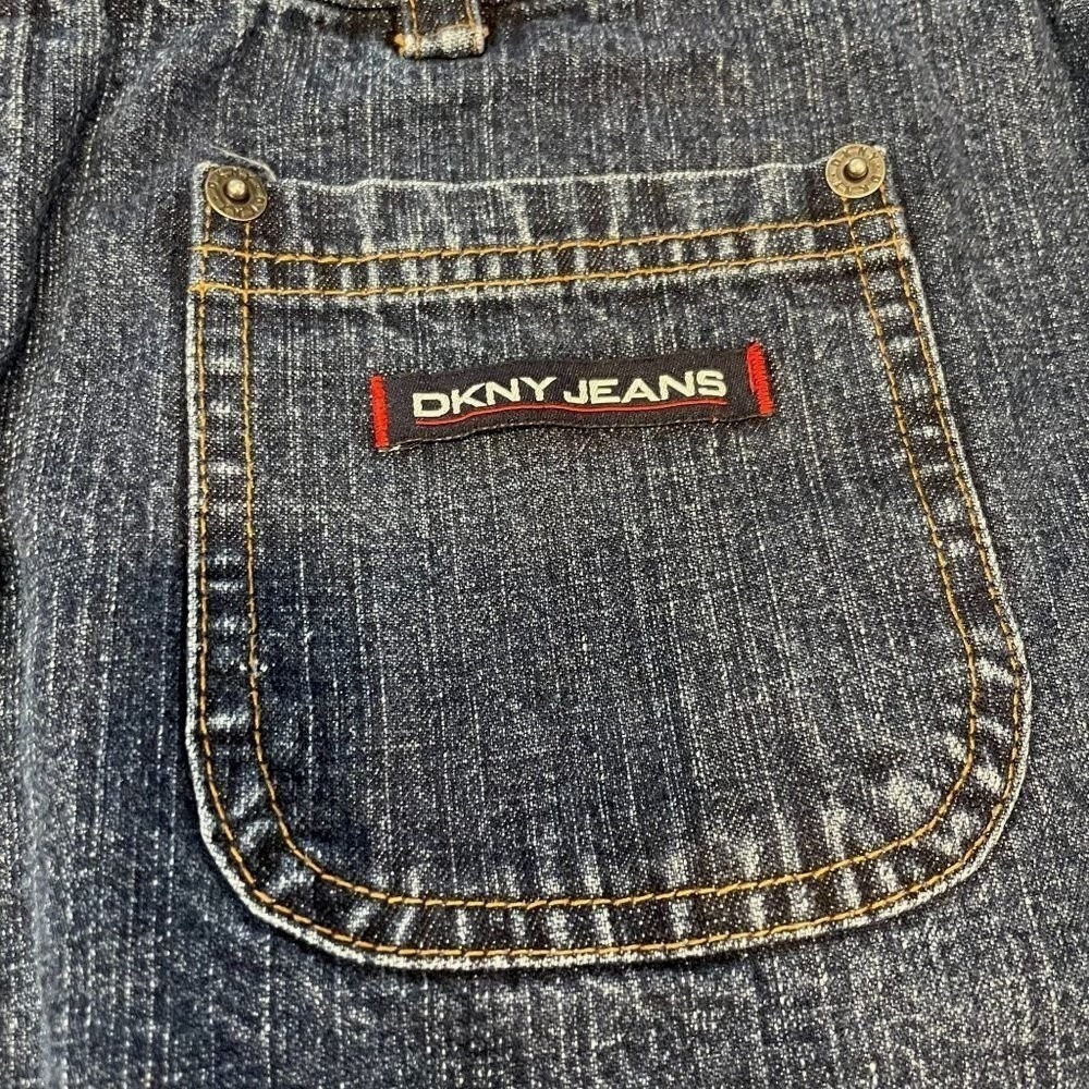 DKNY Jeans Womens Size 12 Y2K Denim Midi Skirt‎ Blue A-Line Patch Pocket Cotton